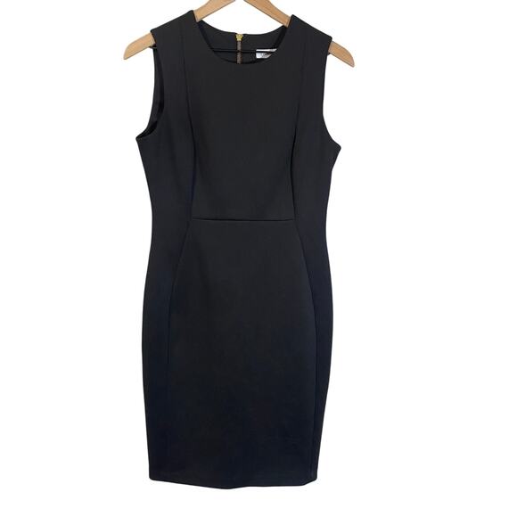 Calvin Klein Sleeveless Seam Front Scuba Crepe Crew Neck Sheath Dress Black Sz 8 - Picture 2 of 12